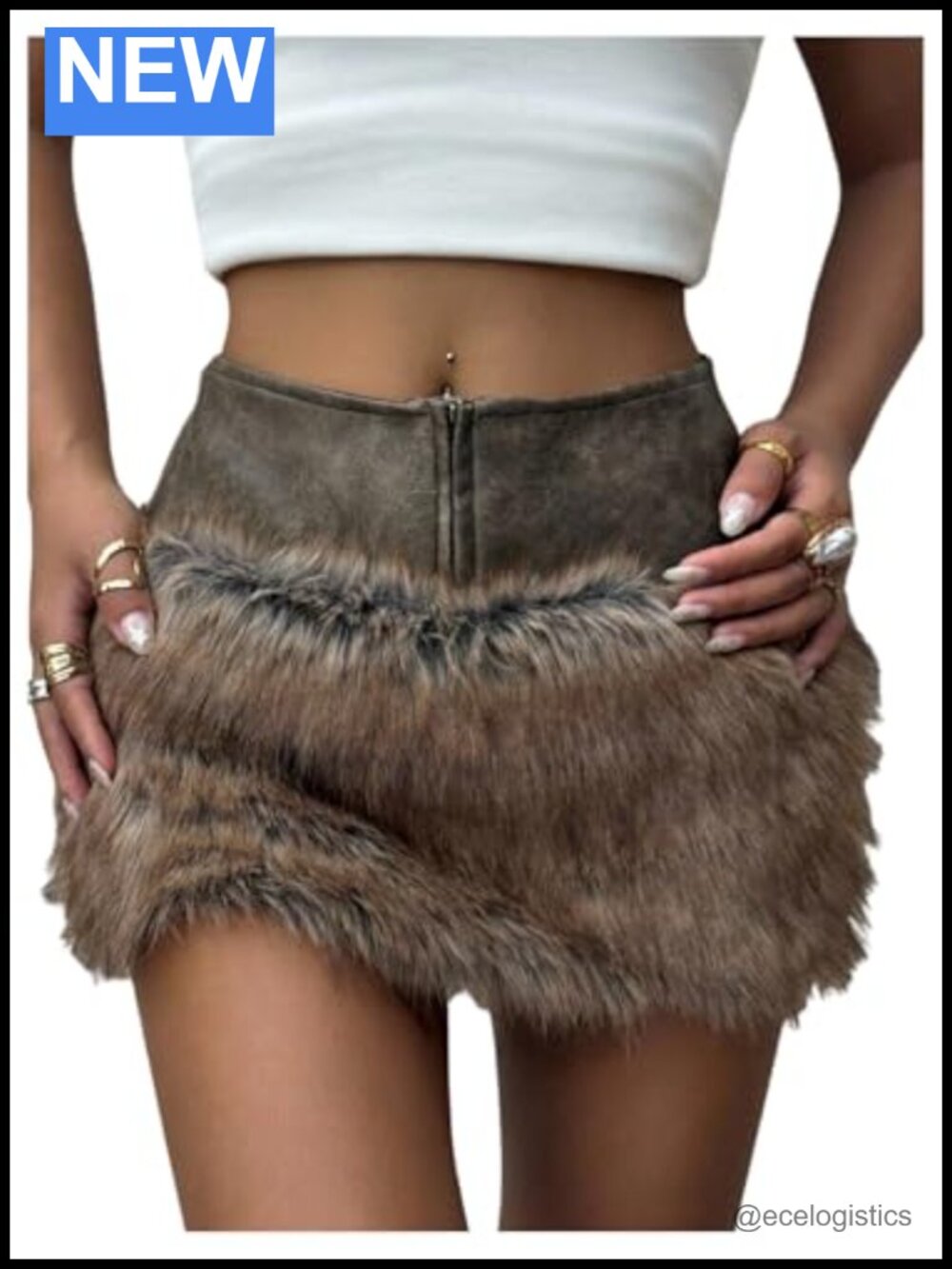 Faux Fur PU Leather Low Rise Bodycon Micro Mini Skirt Y2K Rave